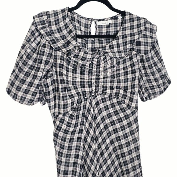 Doen Gwyneira Navy Countryside Plaid Ruffle‎ Cotton Midi Dress Size L - Picture 5 of 9